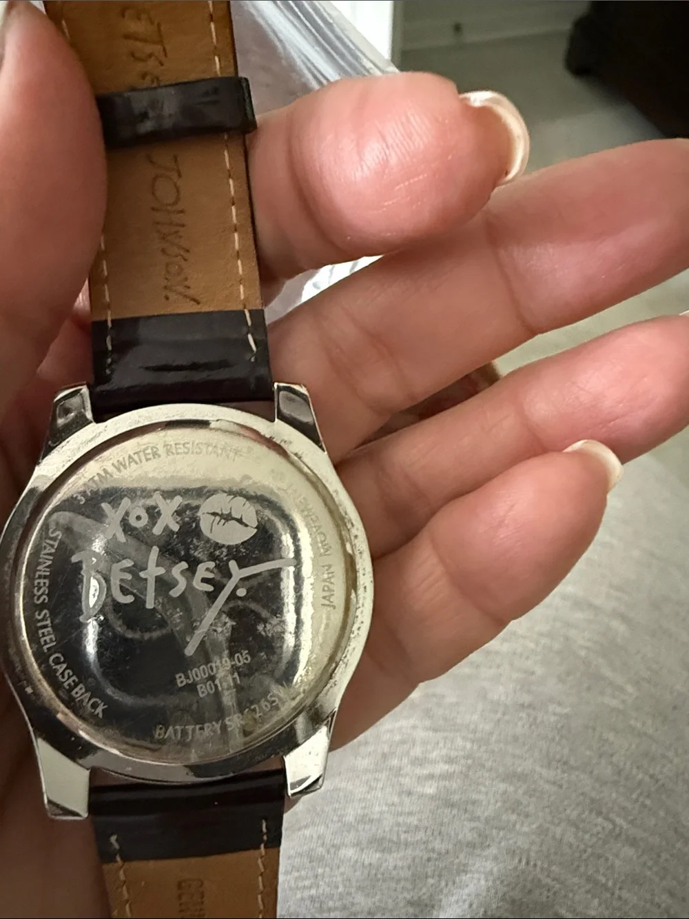 Betsey Johnson Silver Crystal Skull Watch with Pink Bow and Black Dial